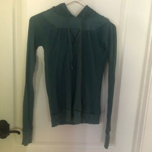 Free People Intimitely Green Waffle Weave Hooded Pullover Size Small